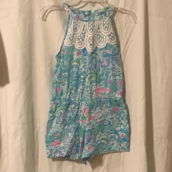 Lilly Pulitzer Other - Lilly Pulitzer Kids Romper in Blue and Pink with White Lace